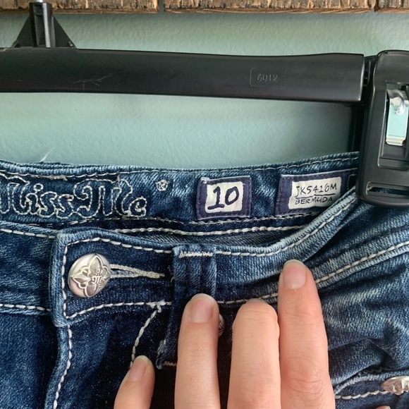 Miss Me Bermuda Jean Shorts Youth Size 10 Blue Denim Rhinestones - Picture 4 of 11